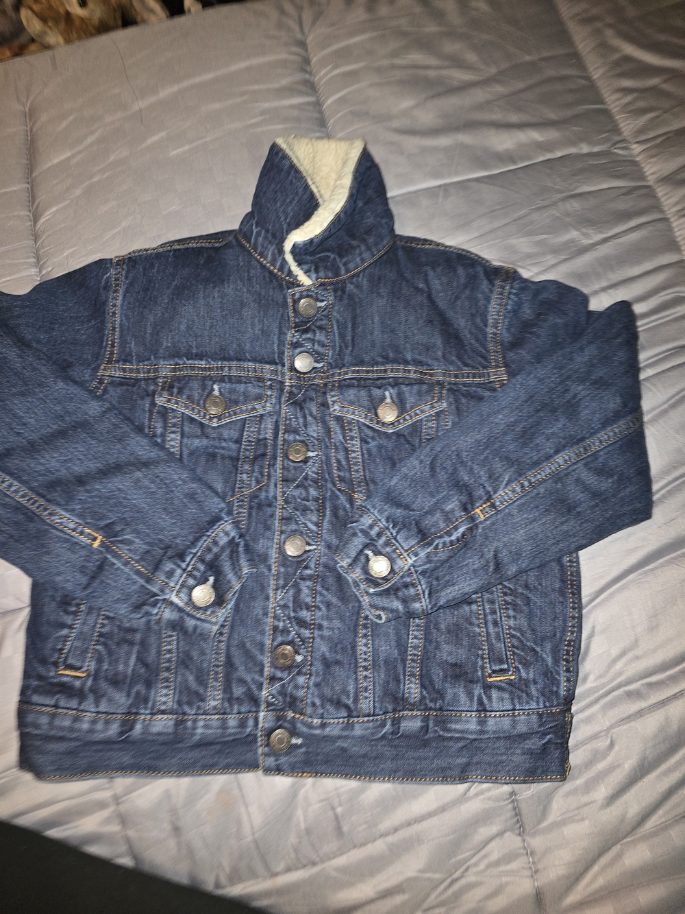 GAP Dark Blue Denim Sherpa Jacket Kids Large Regular